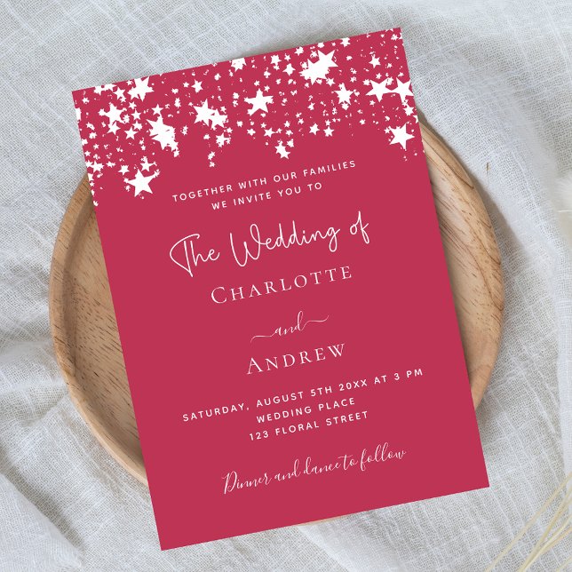 Magenta stars elegant wedding invitation postcard (Creator Uploaded)