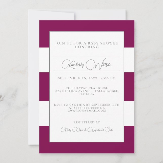 Magenta Striped Baby Shower Invitation (Front)