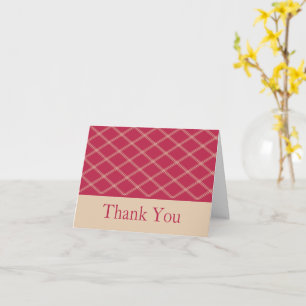 Magenta & Tan Art Deco Line Art Diamonds Thank You Card