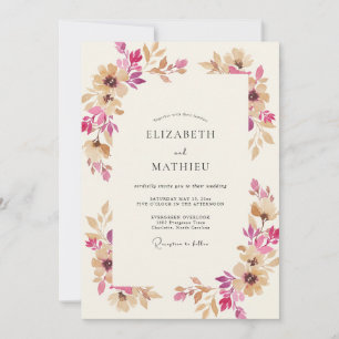 Magenta Tan Wreath Wedding Invitation