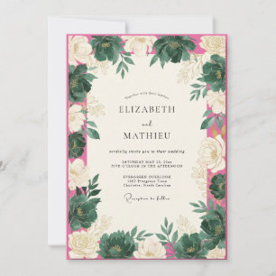 Magenta Teal Leafy Wedding Invitation