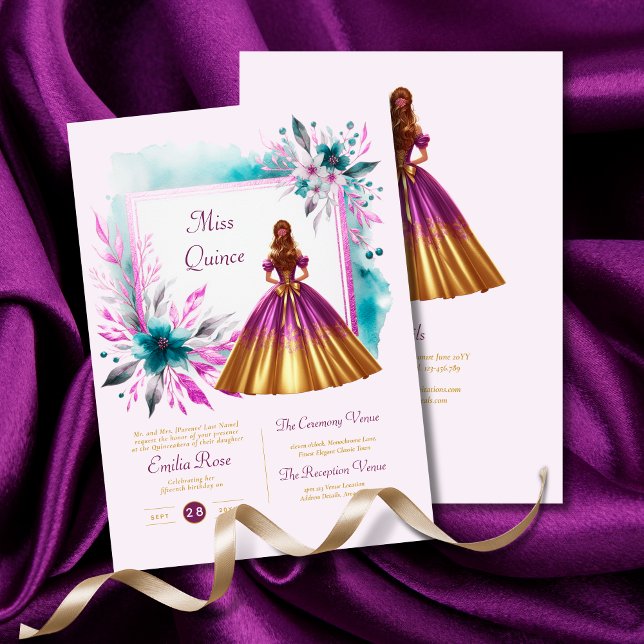 Magenta Teal Quinceanera Ceremony Reception     Invitation (Creator Uploaded)