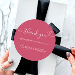Magenta thank you heart wedding classic round sticker<br><div class="desc">A trendy magenta coloured background.  With the text: Thank you for sharing our special day,  with a small heart.   Personalise and add your names.</div>