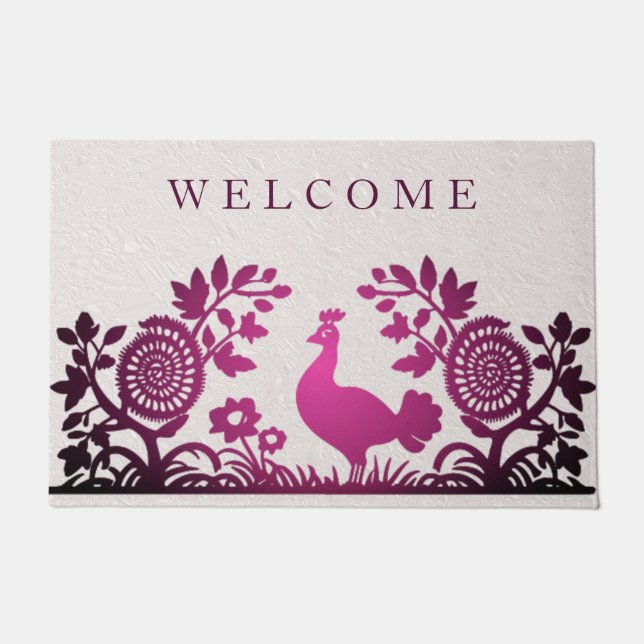 Magenta Thanksgiving Turkey Floral Doormat (Front)