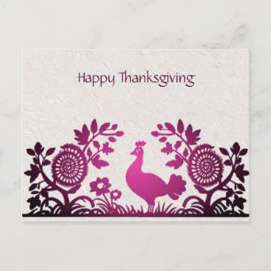 Magenta Thanksgiving Turkey Floral Postcard