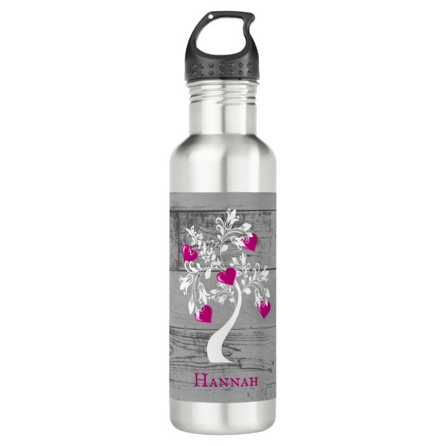 Magenta Tree of Hearts Personalised 710 Ml Water Bottle (Front)