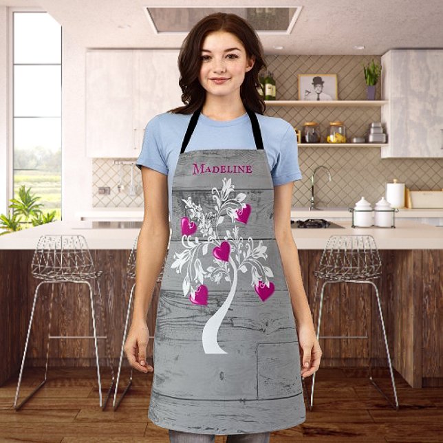 Magenta Tree of Hearts Personalised Apron (Magenta Tree of Hearts Personalized Apron)