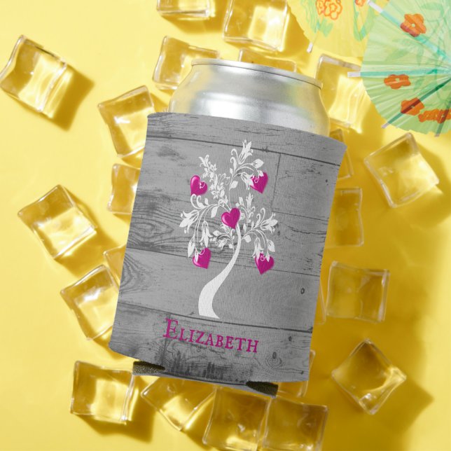 Magenta Tree of Hearts Personalised Can Cooler (In Situ Summer)