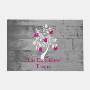 Magenta Tree of Hearts Personalised Doormat