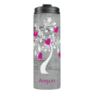 Magenta Tree of Hearts Personalised Thermal Tumbler