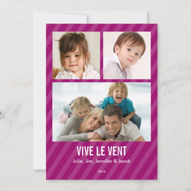 Magenta Triple carte de photo de vacances Invitation (Front)