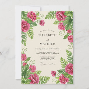 Magenta Tropical Botanical Summer Wedding Invitation
