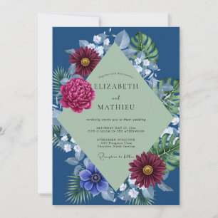 Magenta Tropical Monstera Eucalyptus Wedding Invitation