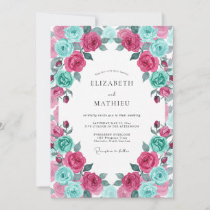 Magenta Turquoise Blossom Wedding Invitation