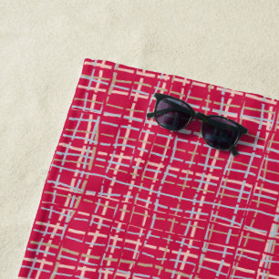 Magenta Twisted Plaid Beach Towel