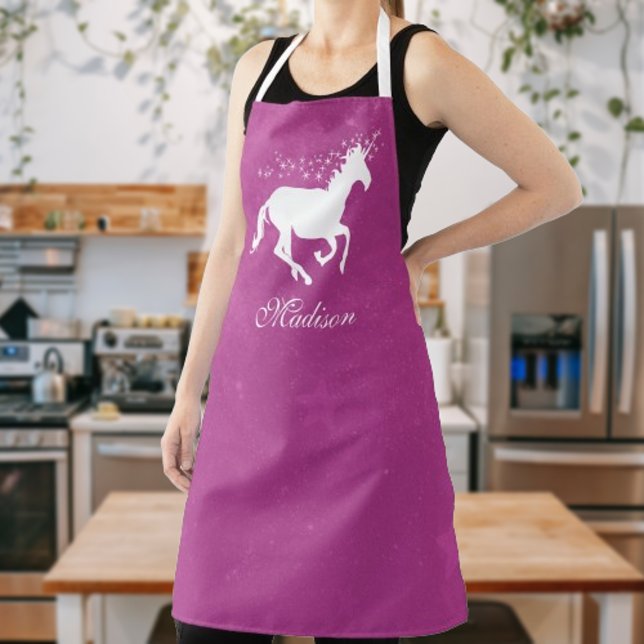 Magenta Unicorn Personalised Apron (Magenta Unicorn Personalized Apron)