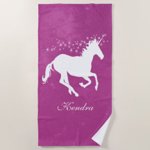 Magenta Unicorn Personalised Beach Towel