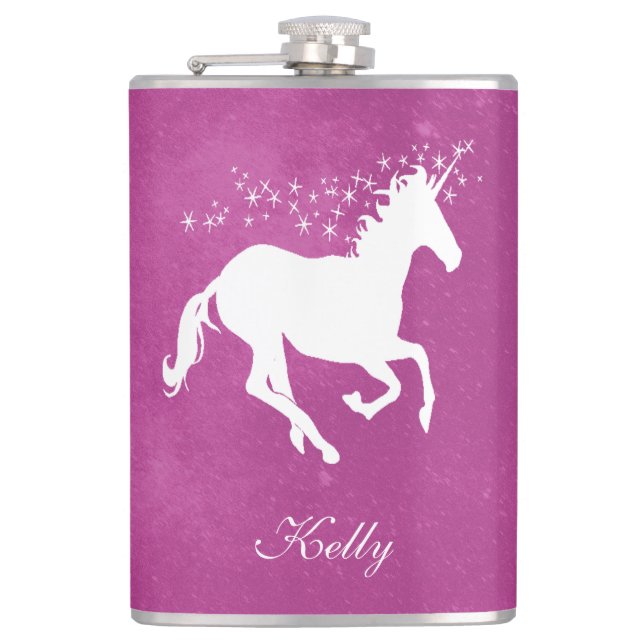 Magenta Unicorn Personalised Flask (Front)