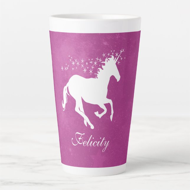 Magenta Unicorn Personalised Latte Mug (Front)