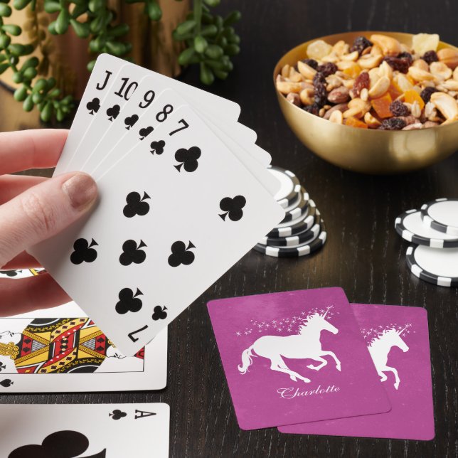 Magenta Unicorn Personalised Playing Cards (In Situ)