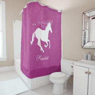 Magenta Unicorn Personalised Shower Curtain