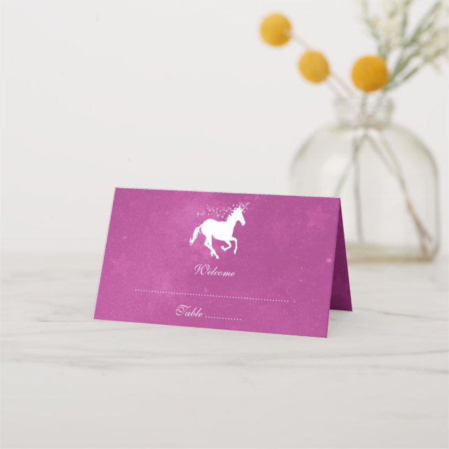 Magenta Unicorn Reception Place Card (Front)