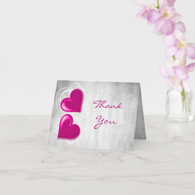 Magenta Valentine Hearts Thank You Card (Orchid)