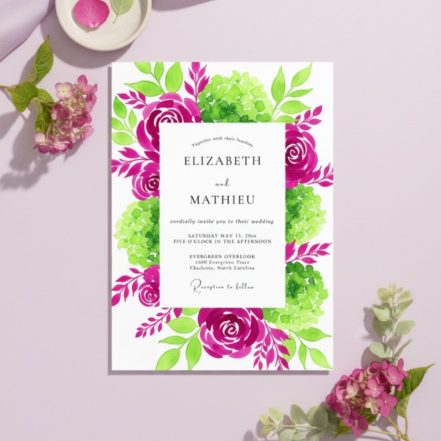 Magenta Verdant Bloom Wedding Invitation (Creator Uploaded)