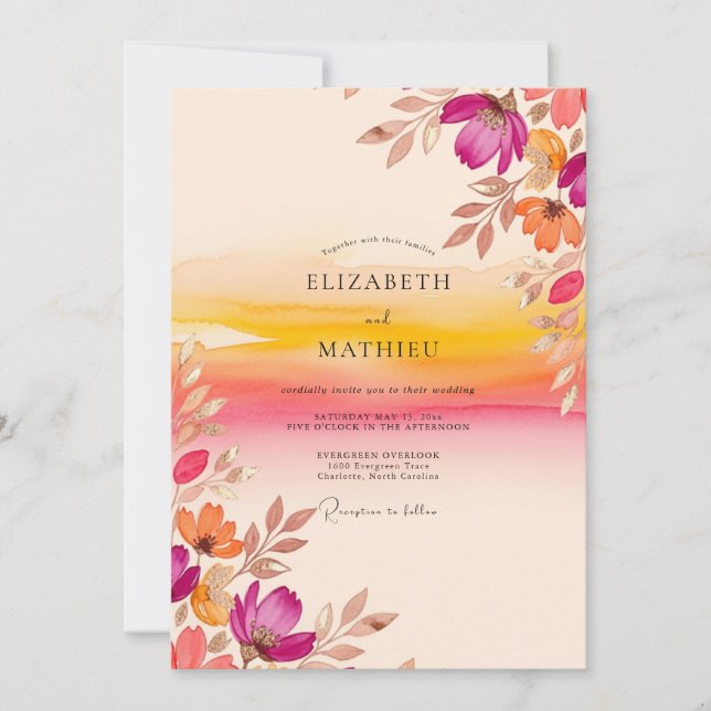 Magenta Vibrant Sunset Wedding Invitation (Front)