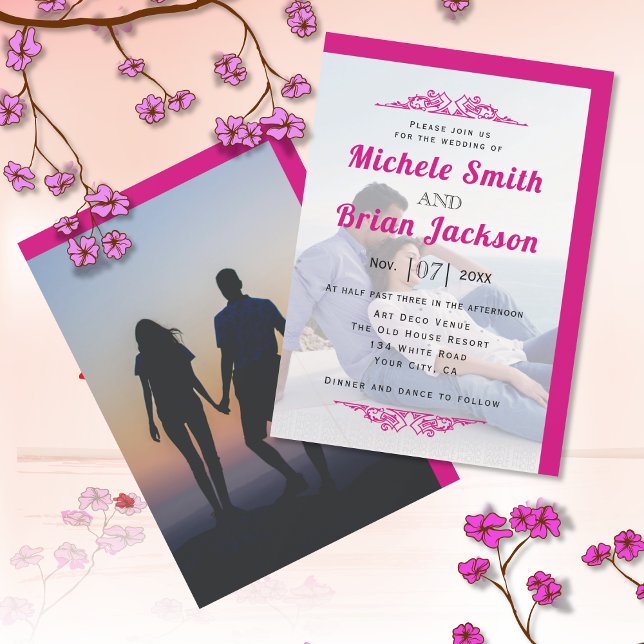 Magenta vintage elements and photo wedding invitation (Creator Uploaded)