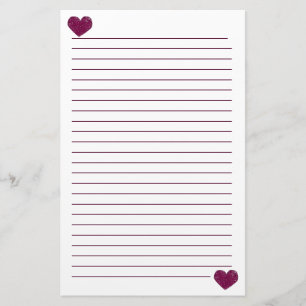 Magenta Violet Lace Heart Lined Stationery
