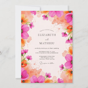 Magenta Vivid Watercolor Wedding Invitation