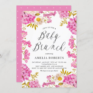 Magenta Watercolor Hydrangeas Floral Baby Brunch Invitation