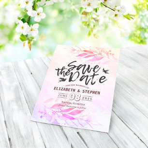 Magenta Watercolor Leaves Wedding Save The Date