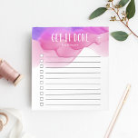 Magenta Watercolor Personalised To-Do List Notepad<br><div class="desc">Stay motivated and on-task with this chic personalised to-do list note pad featuring "get it done" and your name at the top in white lettering on a vibrant magenta pink and purple ombre watercolor background. With 10 checkboxes and a cool lined design, this custom notepad makes it easy for you...</div>