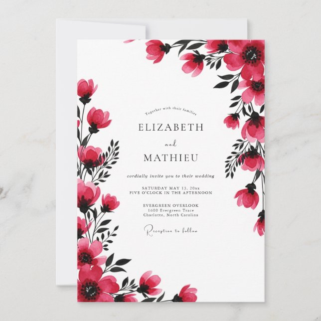 Magenta Watercolor Romantic Wedding Invitation (Front)