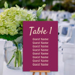 Magenta Wedding Reception  Table Number<br><div class="desc">Magenta wedding reception table number. Personalise with the table number and each guest seated at that table.  Design one for each table. Contact me for assistance with your customisations or to request additional matching or coordinating Zazzle products for your event(s).</div>