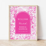 Magenta White Chinoiserie Bridal Shower Welcome Poster<br><div class="desc">This chinoiserie-inspired design features elegant botanical florals,  birds and greenery in hot pink and white. Personalise the invite with your details and if you want to further re-arrange the style and placement of the text,  please press the "Click to customise further" button.</div>