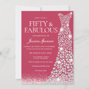 Magenta & White Fifty & Fabulous 50th Birthday Invitation