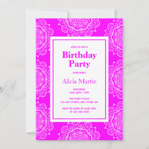 Magenta & White Mandala Flower Birthday Party Invitation