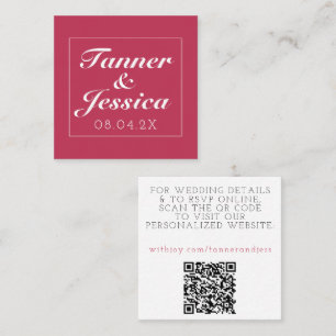 Magenta & White Minimalist Wedding Details QR Code Square Business Card