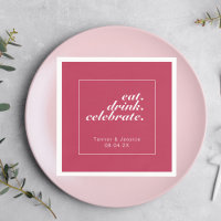 Magenta & White Modern Minimalist Wedding Napkins