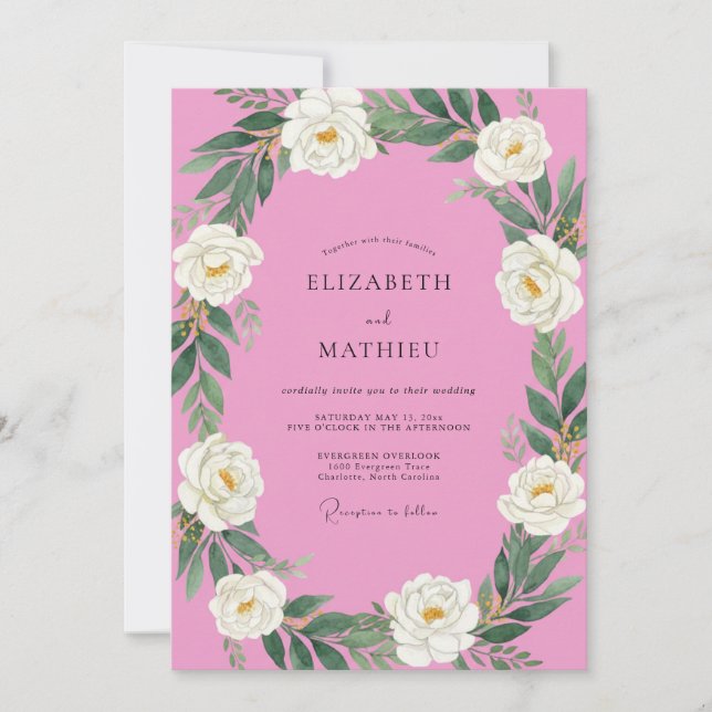 Magenta White Peony Wedding Invitation (Front)