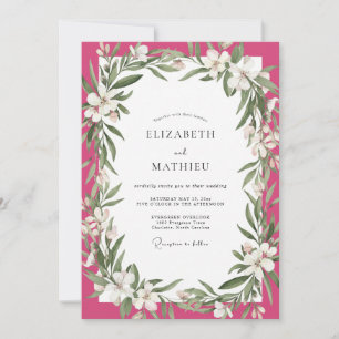 Magenta White Petal Wedding Invitation