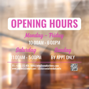 Magenta White Retro Script QR Code Opening Hours