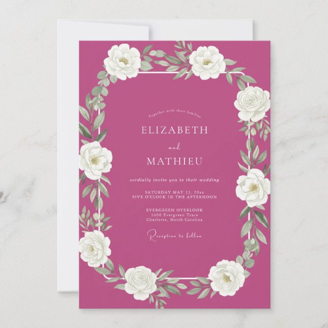Magenta White Watercolor Wedding Invitation (Front)