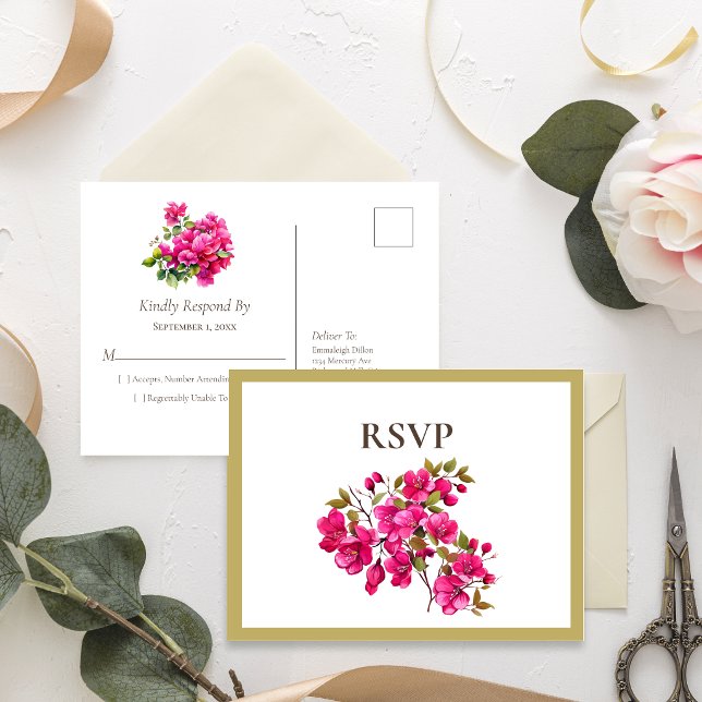 Magenta Wild Roses RSVP Invitation Postcard (Creator Uploaded)