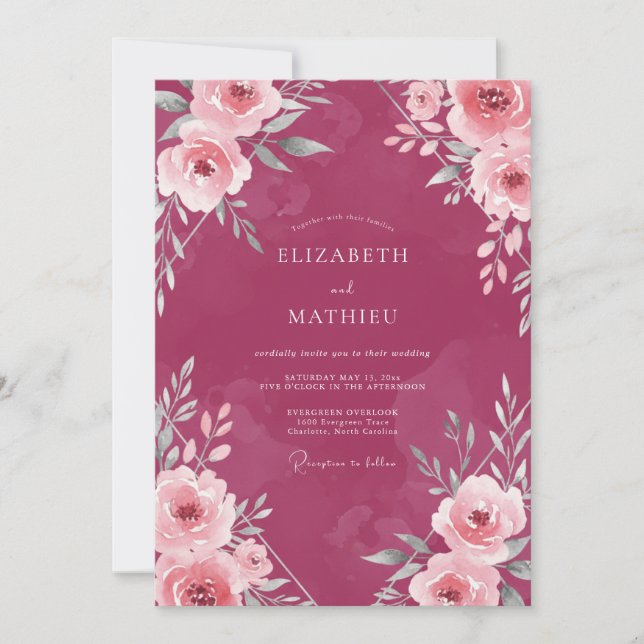 Magenta Wildflower Wedding Invitation (Front)