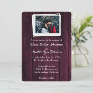 Magenta Wooden Photo Wedding Invitation