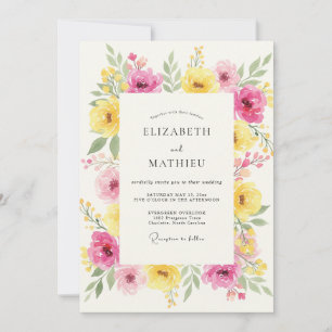 Magenta Yellow Peony Wedding Invitation